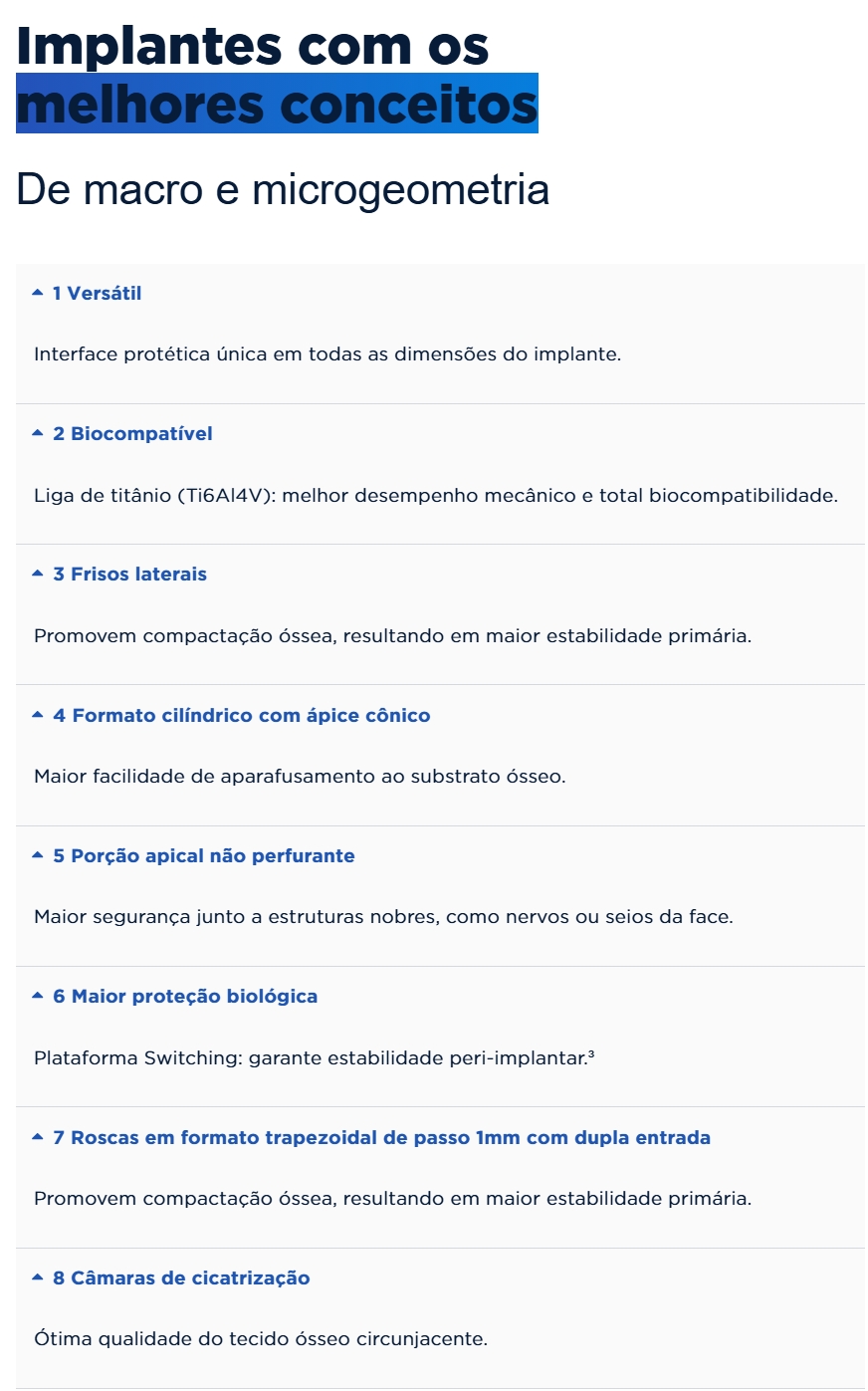 Características Arcsys — macro e microgeometria detalhadas